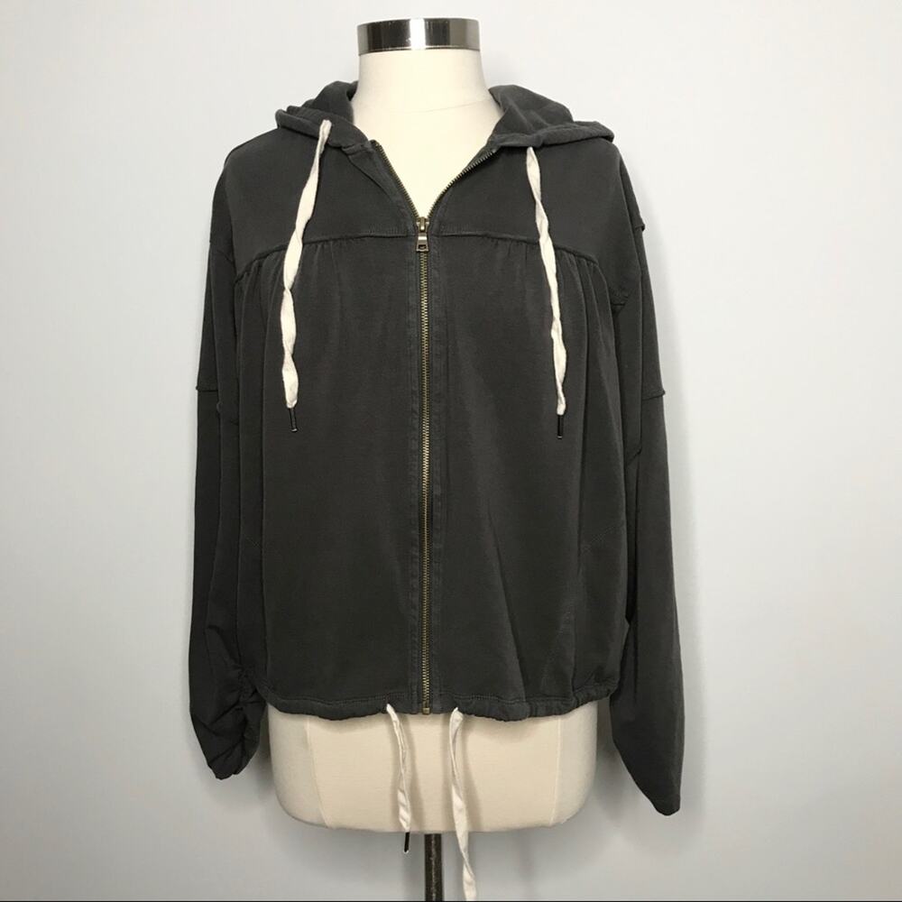 Young Fabulous & Broke Medium M Gray Ruched Full Zip Sweatshirt French Terry